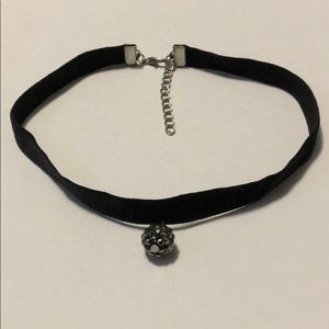 Black Velvet Choker W/ Dangling Black Beaded Ball
